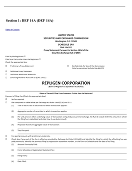 REPLIGEN CORPORATION (Name of Registrant As Specified in Its Charter)