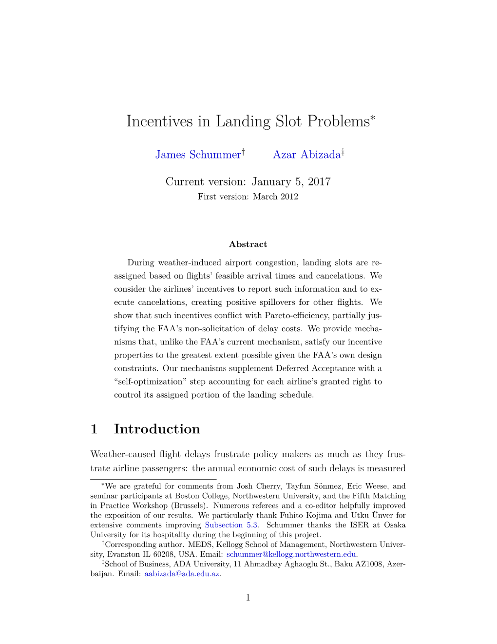 Incentives in Landing Slot Problems∗