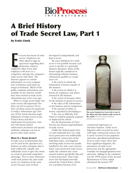A Brief History of Trade Secret Law, Part 1 by Ernie Linek