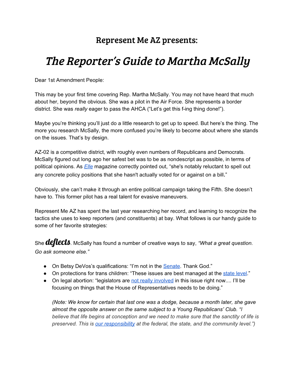 The Reporter's Guide to Martha Mcsally