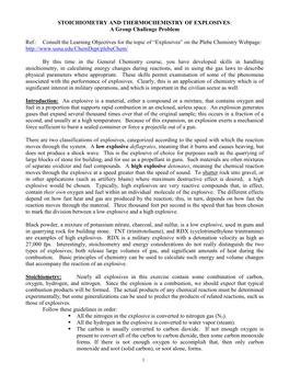 STOICHIOMETRY and THERMOCHEMISTRY of EXPLOSIVES: a Group Challenge Problem