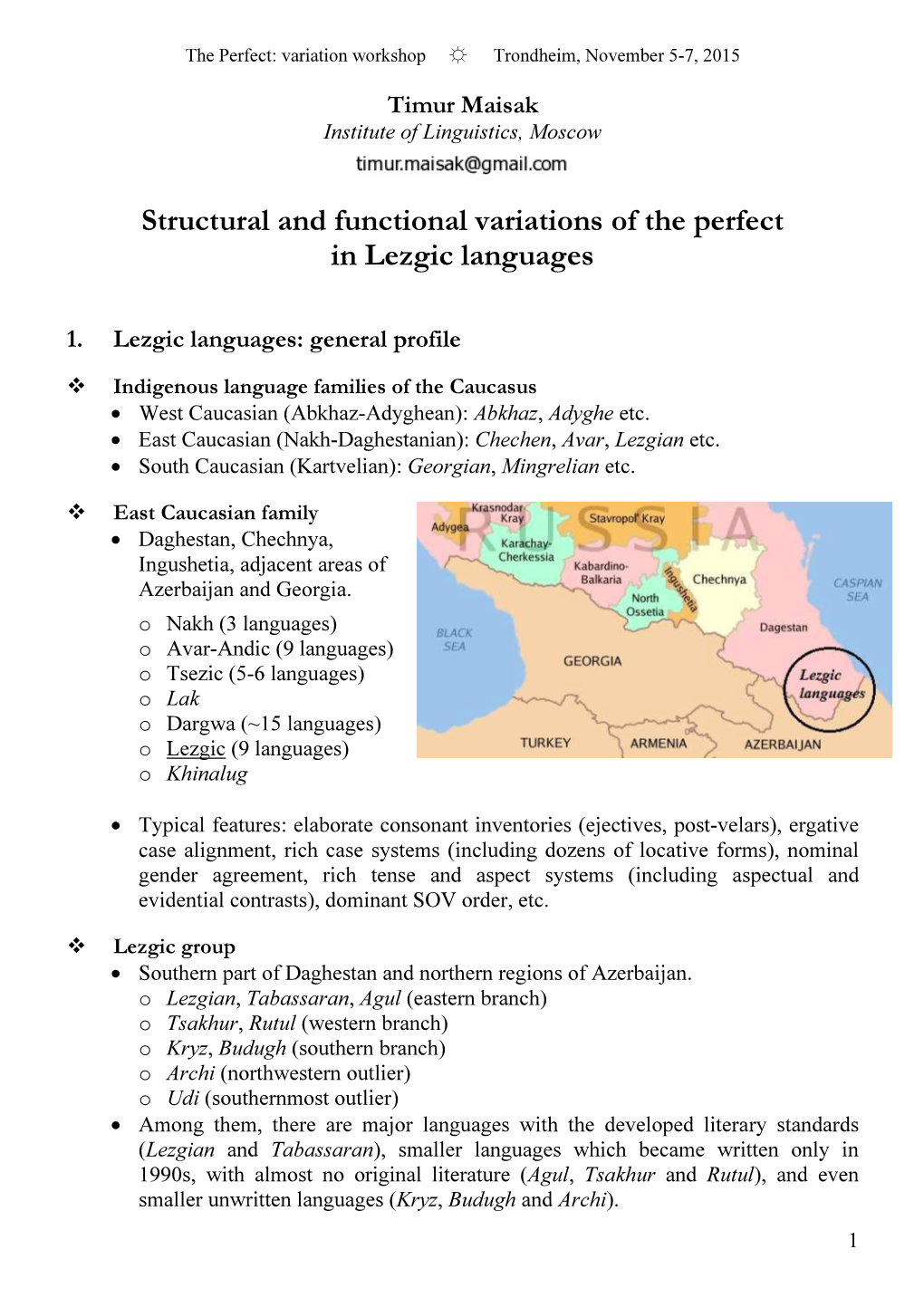 Structural and Functional Variations of the Perfect in Lezgic Languages