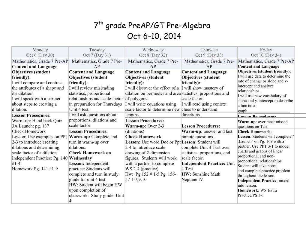 8Th Grade Pre-Algebra Lesson Plan s1