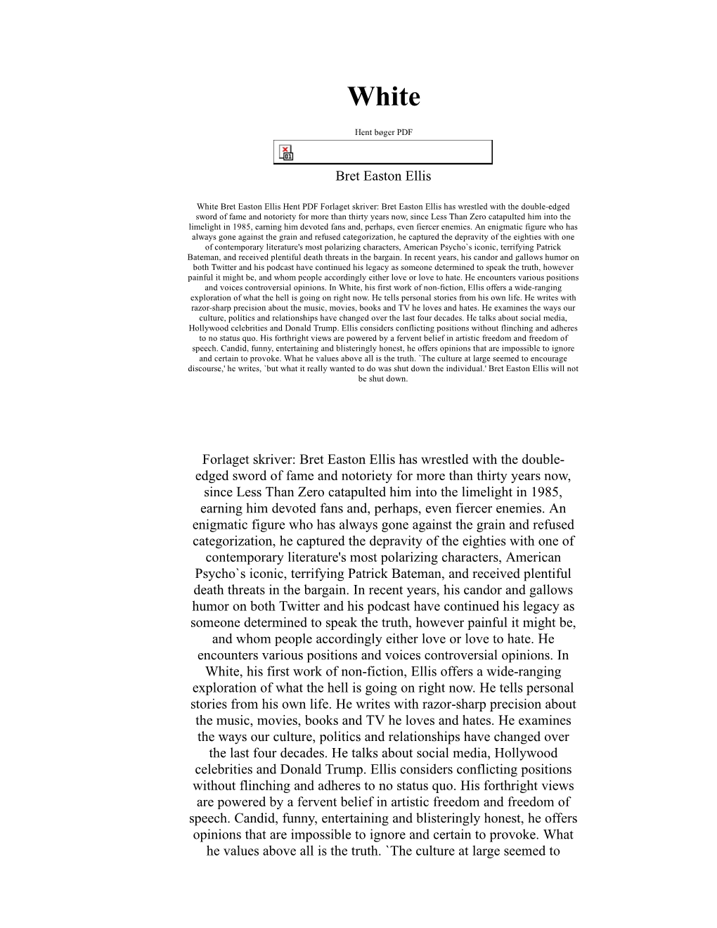 White Bret Easton Ellis Bog PDF Epub