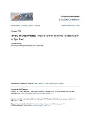 Review of Gregory Nagy, Pindar's Homer: the Lyric Possession of an Epic Past