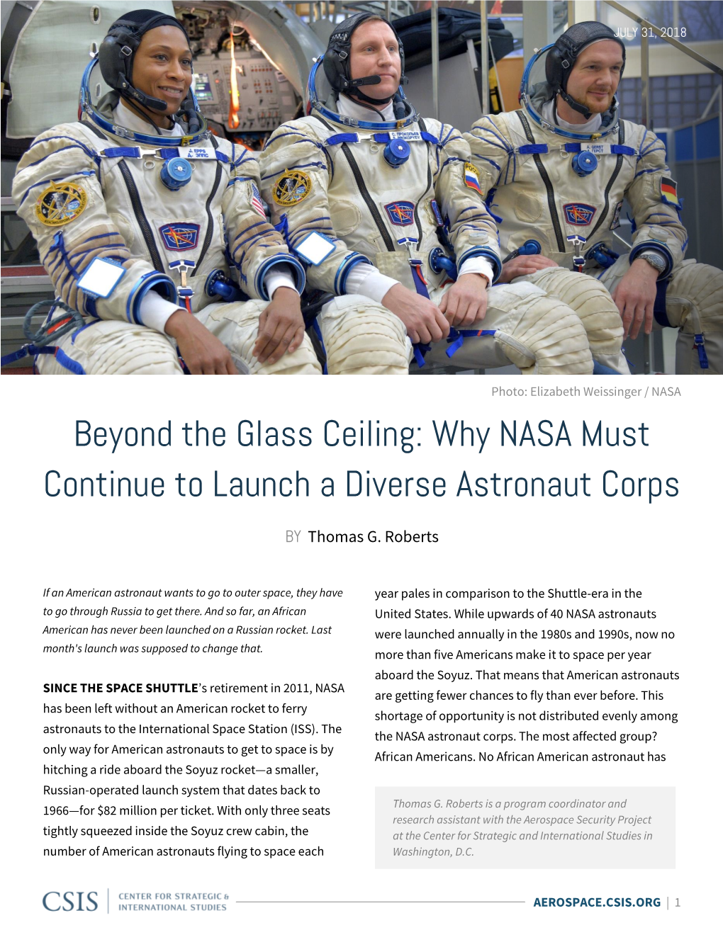Beyond the Glass Ceiling: Why NASA Must Continue to Launch a Diverse Astronaut Corps