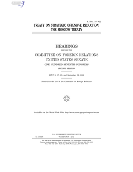 Treaty on Strategic Offensive Reduction: the Moscow Treaty Hearings