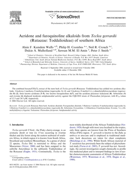 Acridone and Furoquinoline Alkaloids from Teclea Gerrardii (Rutaceae: Toddalioideae) of Southern Africa