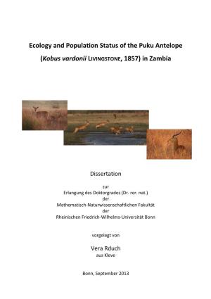 Ecology and Population Status of the Puku Antelope (Kobus Vardonii) in Zambia