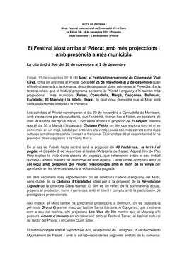 El Festival Most Arriba Al Priorat Amb Més Projeccions I Amb Presència a Més Municipis