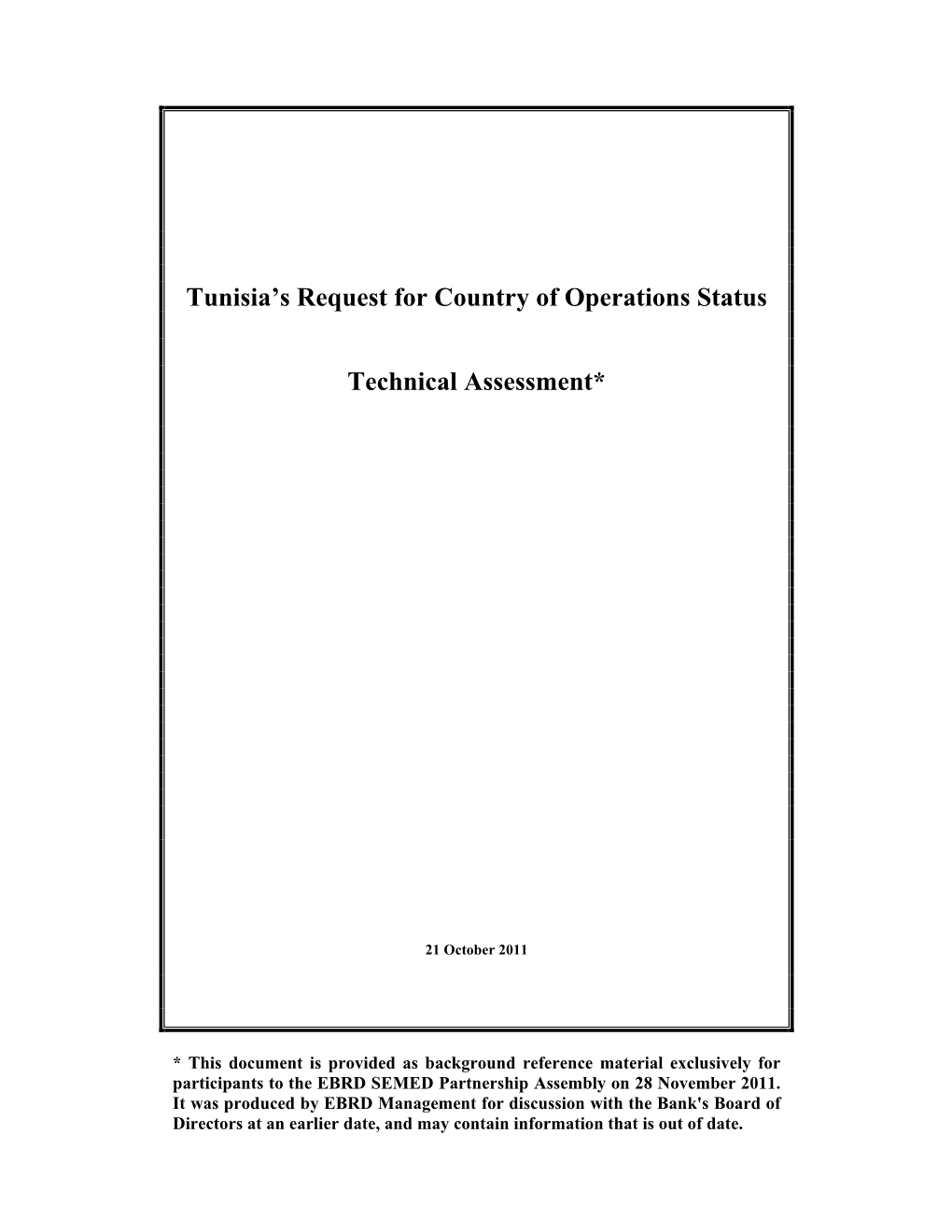 Tunisia's Request for Country of Operations Status