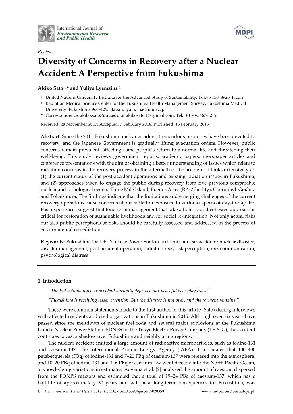 Diversity of Concerns in Recovery After a Nuclear Accident: a Perspective from Fukushima