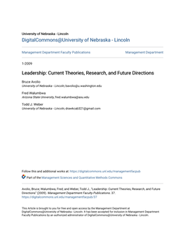 Leadership: Current Theories, Research, and Future Directions