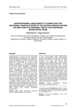 Intervertebral Veins Directly Connecting the Vertebral Venous System to the Azygos Venous System Rather Than the Proximal End Of