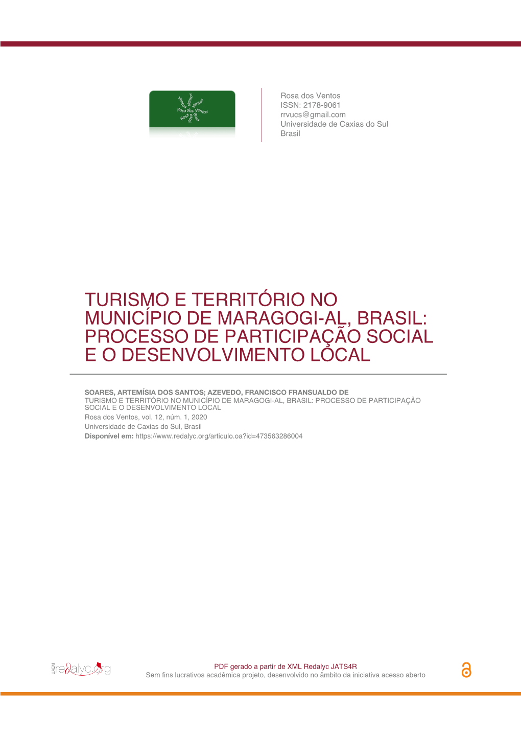 Turismo E Território No Município De Maragogi-Al, Brasil: Processo De Participação Social E O Desenvolvimento Local