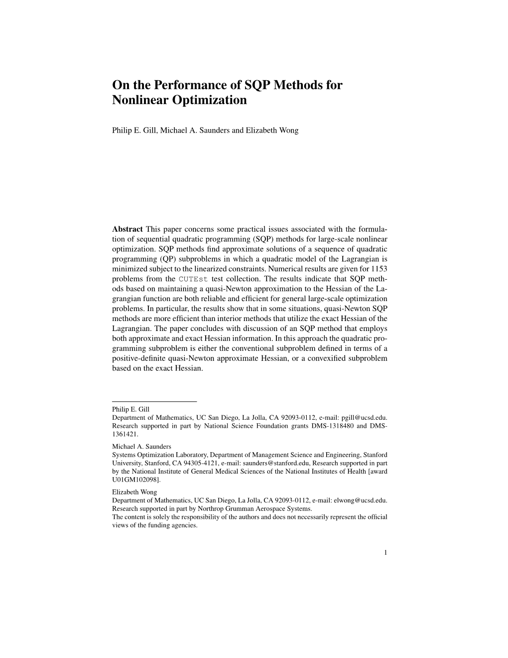 On the Performance of SQP Methods for Nonlinear Optimization