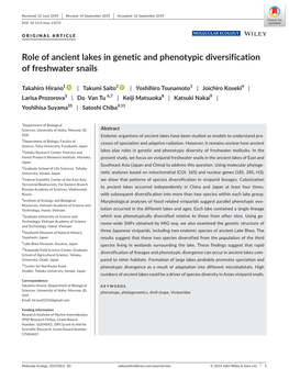 Role of Ancient Lakes in Genetic and Phenotypic Diversification of Freshwater Snails