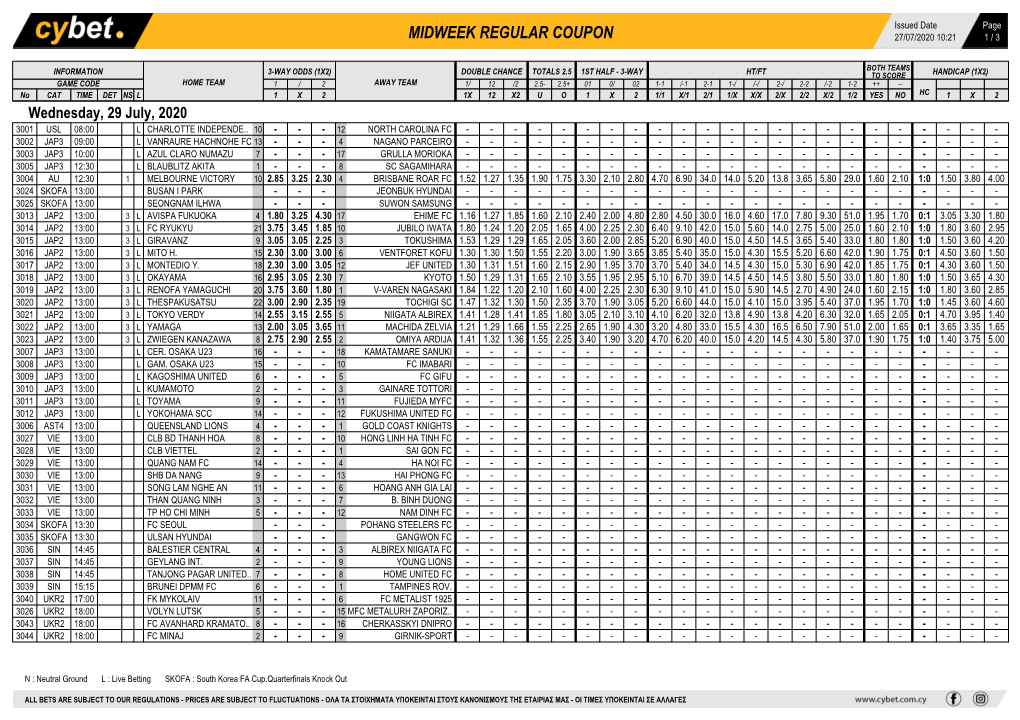 Midweek Regular Coupon 27/07/2020 10:21 1 / 3