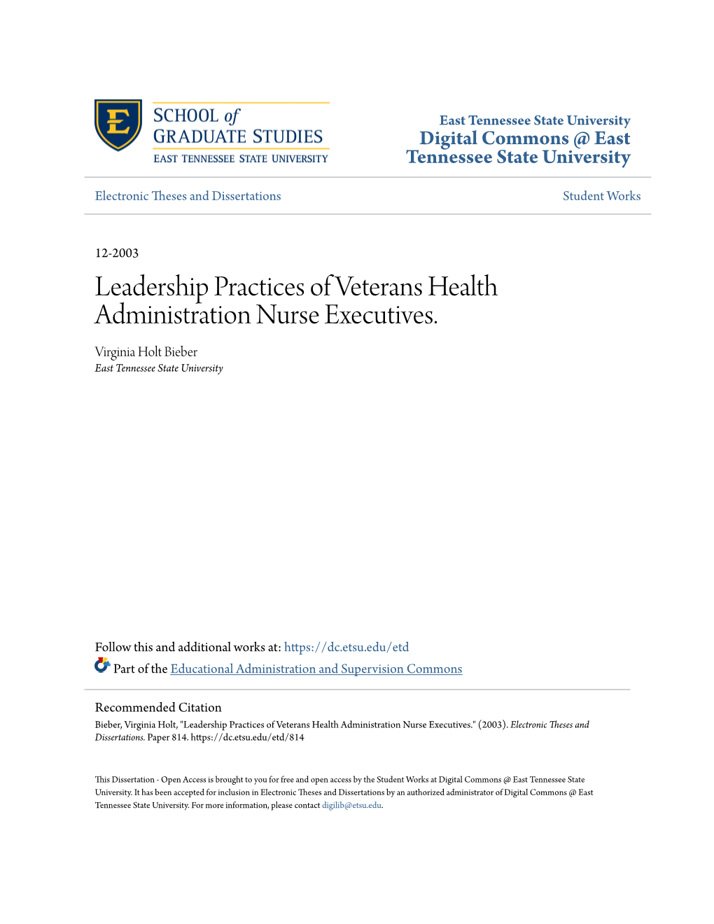 Leadership Practices of Veterans Health Administration Nurse Executives