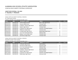 Alabama High School Athletic Association Class 6A 2019 Varsity Football Schedules