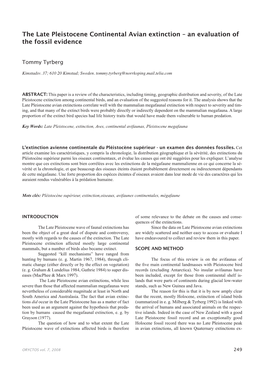 The Late Pleistocene Continental Avian Extinction – an Evaluation of the Fossil Evidence