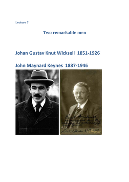 Johan Gustav Knut Wicksell 1851-1926 John Maynard Keynes