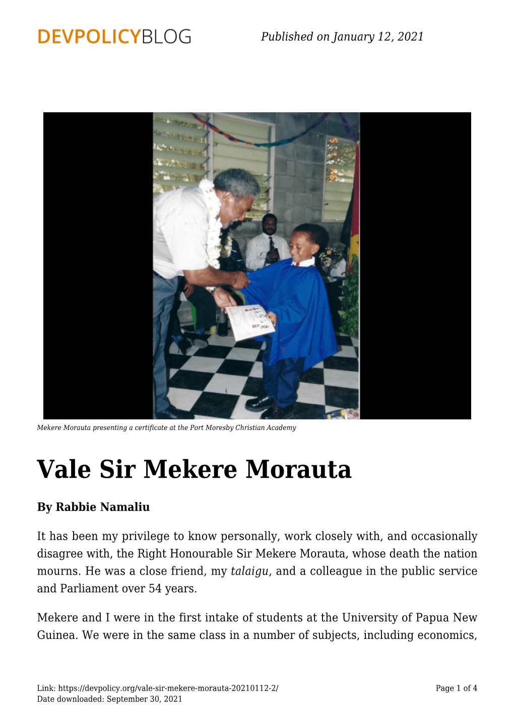 Vale Sir Mekere Morauta