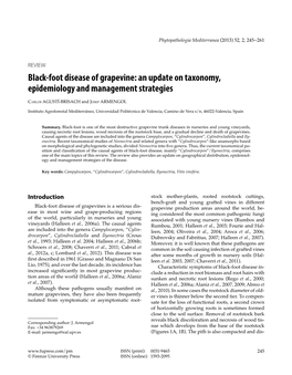 Black-Foot Disease of Grapevine: an Update on Taxonomy, Epidemiology and Management Strategies