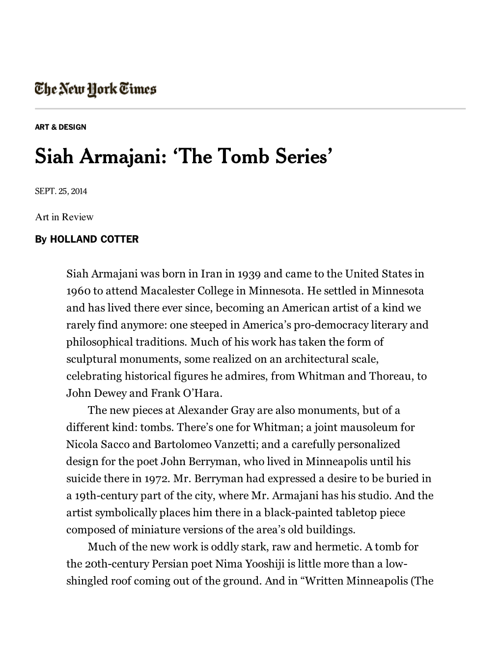 Siah Armajani: ‘The Tomb Series’