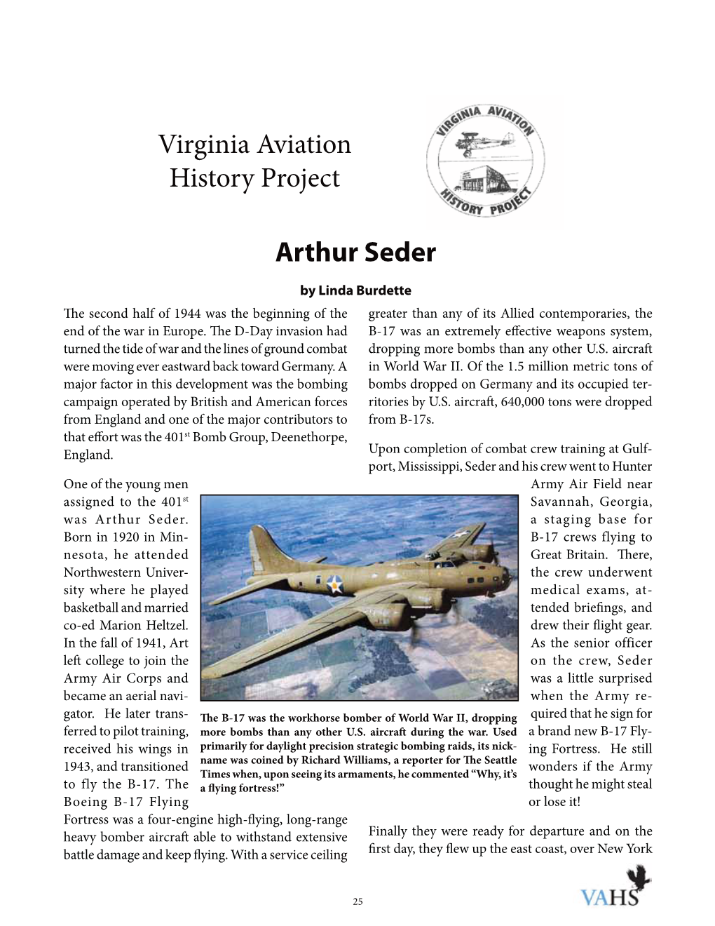 Virginia Aviation History Project Arthur Seder