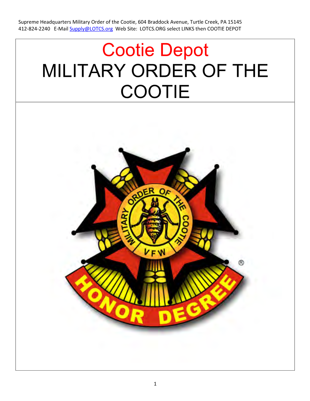 Cootie Depot MILITARY ORDER of the COOTIE
