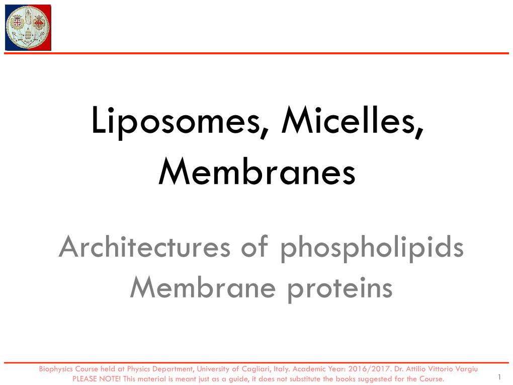 Liposomes, Micelles, Membranes