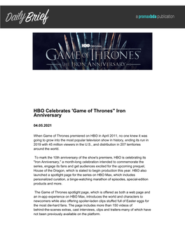 HBO Celebrates 'Game of Thrones'' Iron Anniversary