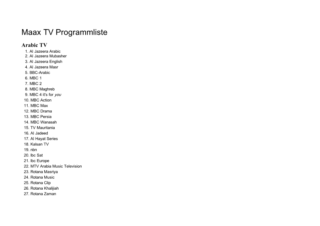 Maax TV Programmliste