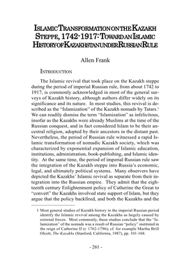 Islamic Transformation on Thekazakh Steppe, 1742-1917