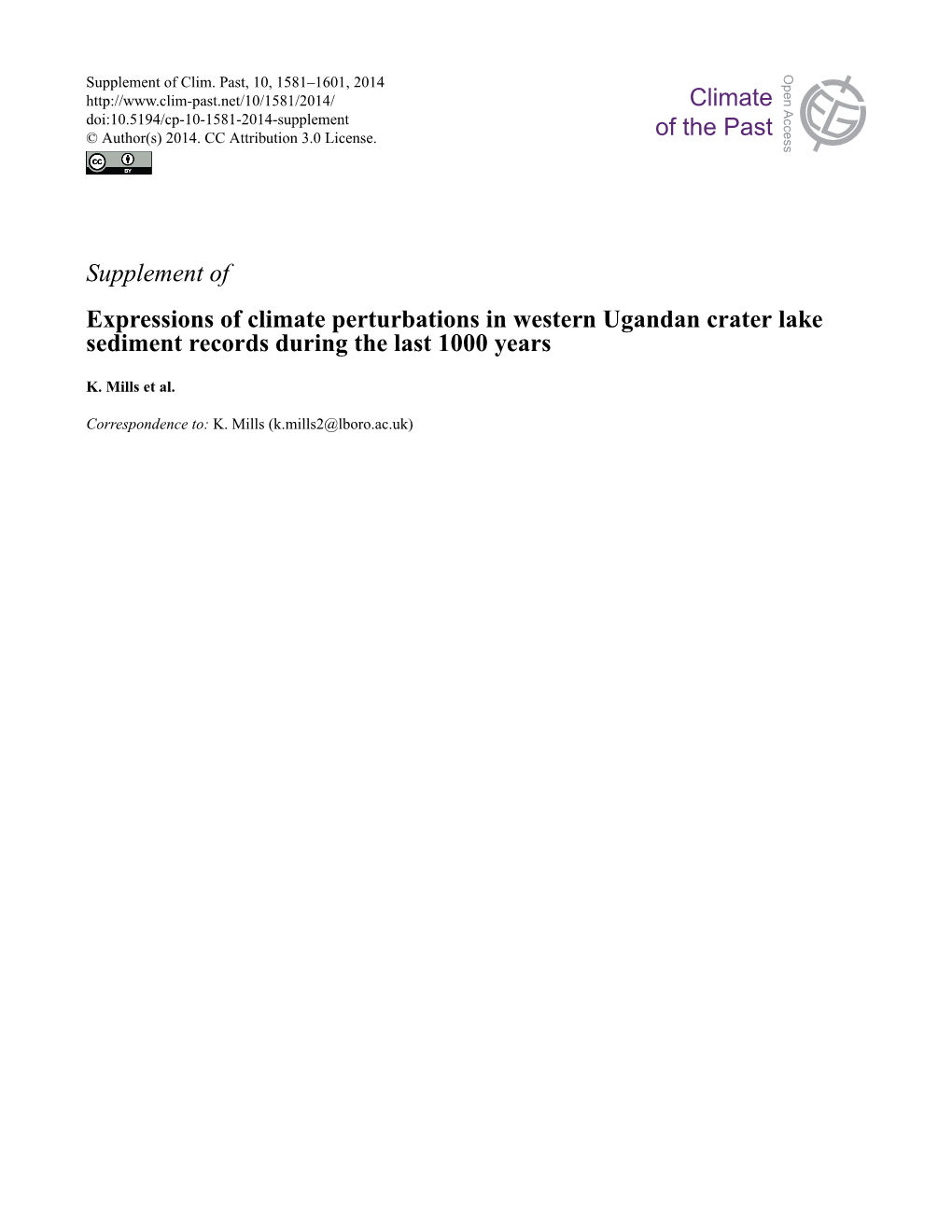 Expressions of Climate Perturbations in Western Ugandan Crater Lake Sediment Records During the Last 1000 Years