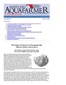 The Future of Oysters in Chesapeake Bay Different Paths to Restoration