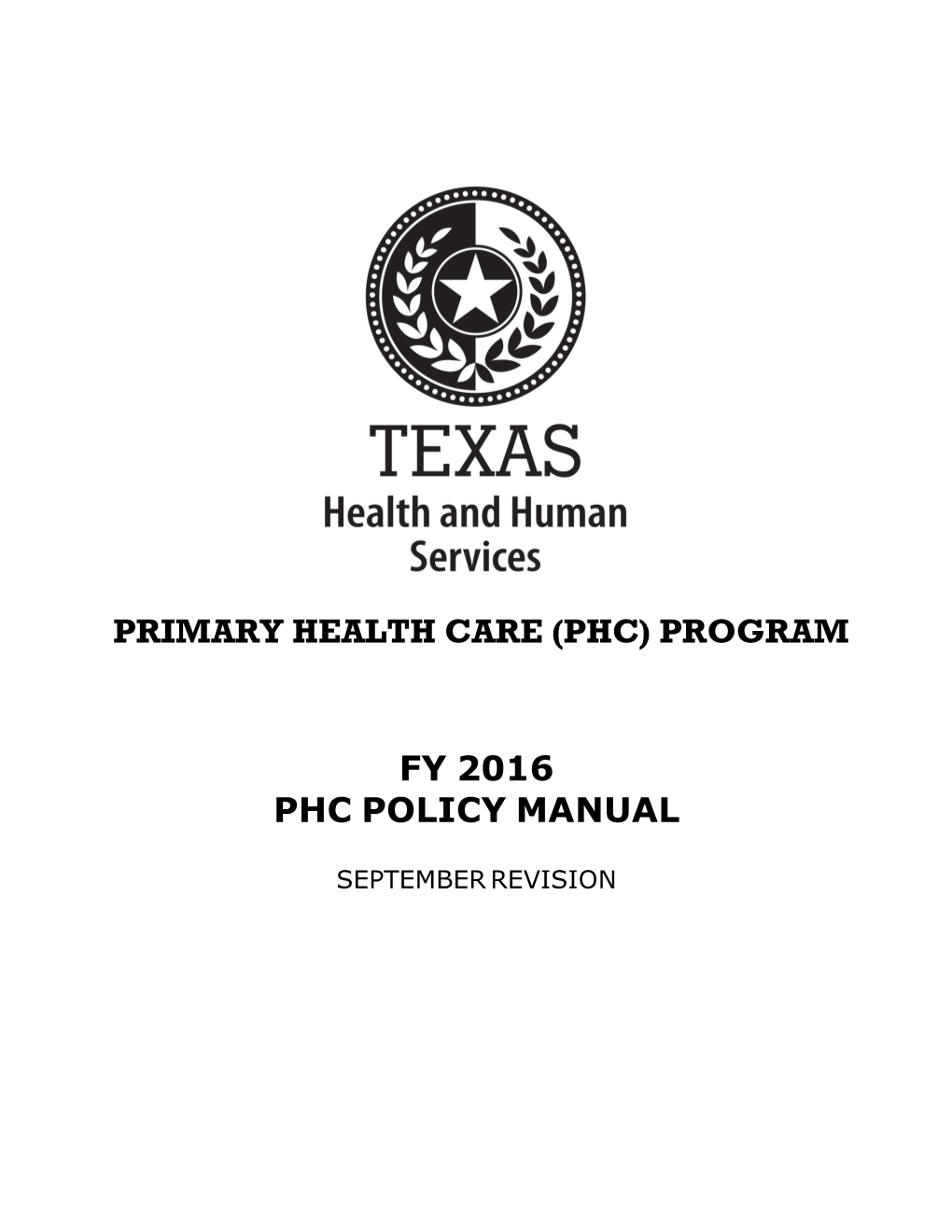 Primary Health Care (Phc) Program Fy 2016 Phc Policy Manual