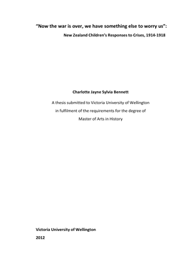 “Now the War Is Over, We Have Something Else to Worry Us”: New Zealand Children’S Responses to Crises, 1914-1918