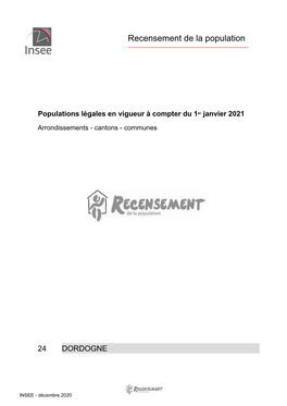 Populations Légales En Vigueur À Compter Du 1Er Janvier 2021