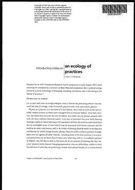 Isabelle Stengers' an Ecology of Practices
