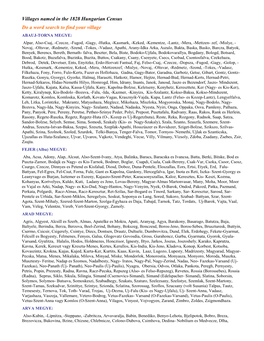 Villages Named in the 1828 Hungarian Census