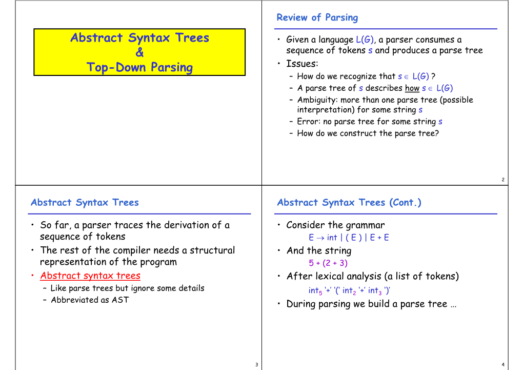 Abstract Syntax Trees & Top-Down Parsing