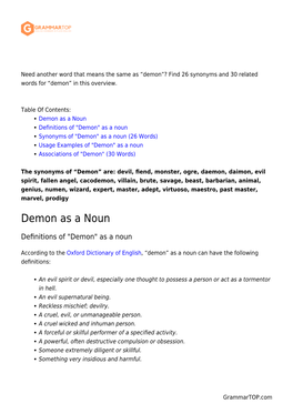 Demon”? Find 26 Synonyms and 30 Related Words for “Demon” in This Overview