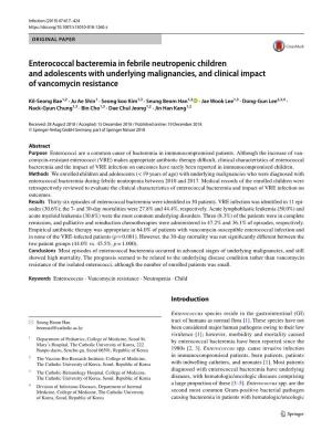 Enterococcal Bacteremia in Febrile Neutropenic Children and Adolescents with Underlying Malignancies, and Clinical Impact of Vancomycin Resistance
