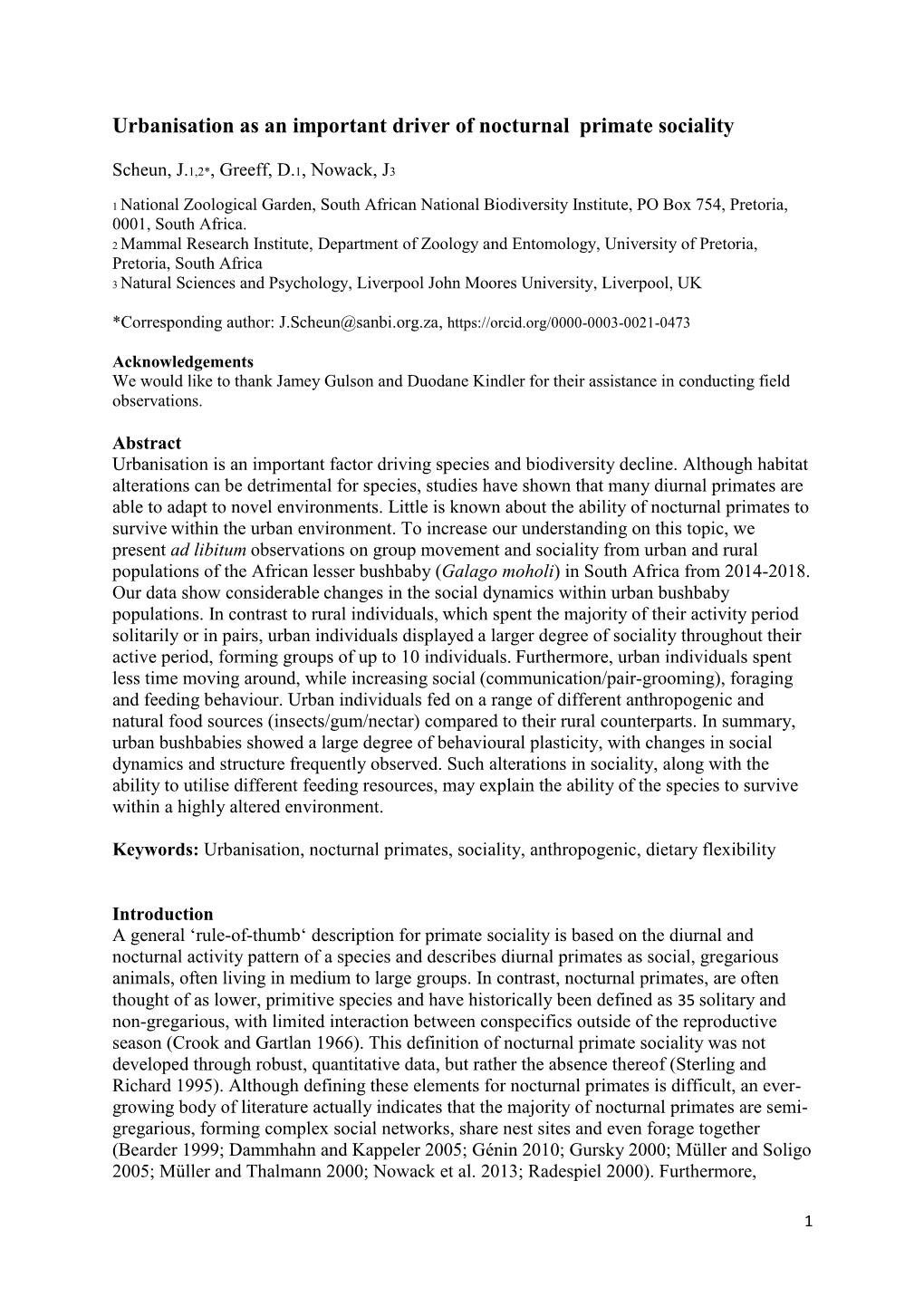 Urbanisation As an Important Driver of Nocturnal Primate Sociality