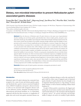 Dietary, Non-Microbial Intervention to Prevent Helicobacter Pylori- Associated Gastric Diseases