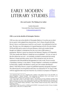 1 Hero and Leander: the Making of an Author Laetitia Sansonetti Université Paris Ouest Nanterre La Défense L.Sansonetti@U-Pari