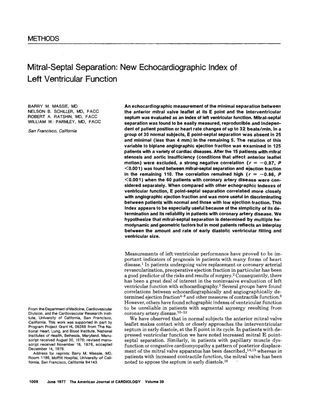 Mitral-Septal Separation and Ejection Fraction in the Remaining 110