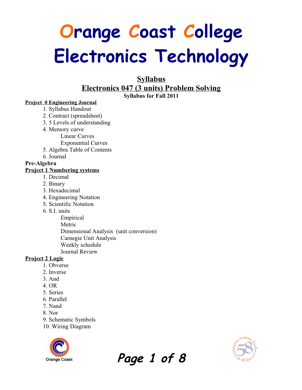 Orange Coast College Electronics Technology